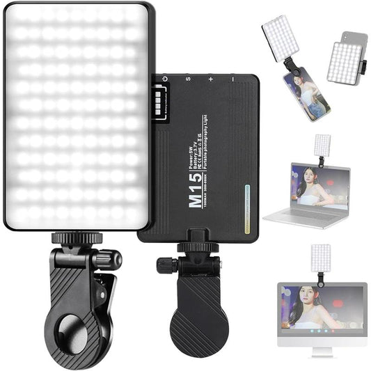 Portable LED Camera Light for Photography and Video - Adjustable Warm and Cool Color Temperatures (3000-9900K), 72 Beads, Includes Cell Phone Clip and 1/4" Standard Screw, 1500mAh Rechargeable Battery, CRI 80